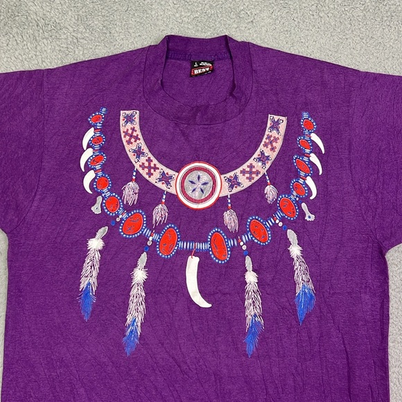 Vintage 90’s Single Stitch Purple Native American T-shirt - Picture 2 of 5